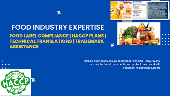 Gig Preview - Do food label compliance reviews, haccp plans, technical translations