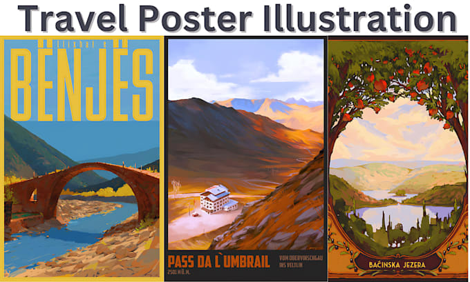 Gig Preview - Create unique travel poster vintage retro poster event movie poster illustration