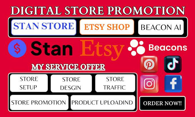 Gig Preview - Setup stan store, etsy store, beacon ai for digital products and store promotion