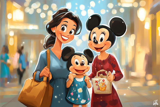 Gig Preview - Design a professional disney family portrait