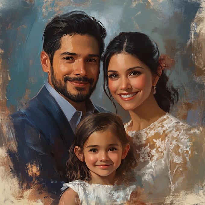 Gig Preview - Paint realistic digital oil paint family portrait, couple drawings