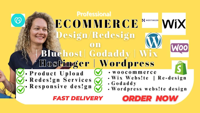 Gig Preview - Bluehost hostinger godaddy website design wix squarespace ecommerce website