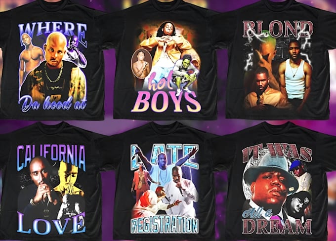 Bestseller - make a modern high quality 90s vintage bootleg rap t shirt design