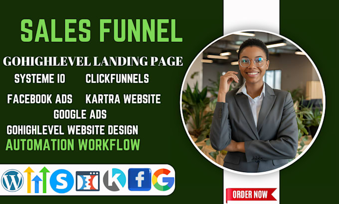 Gig Preview - Make sales funnel, landing page in gohighlevel systeme io clickfunnels kartra