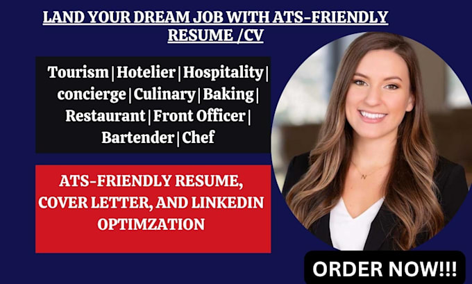 Gig Preview - Write hospitality, restaurant, hotelier, tourism, chef, server, culinary resume