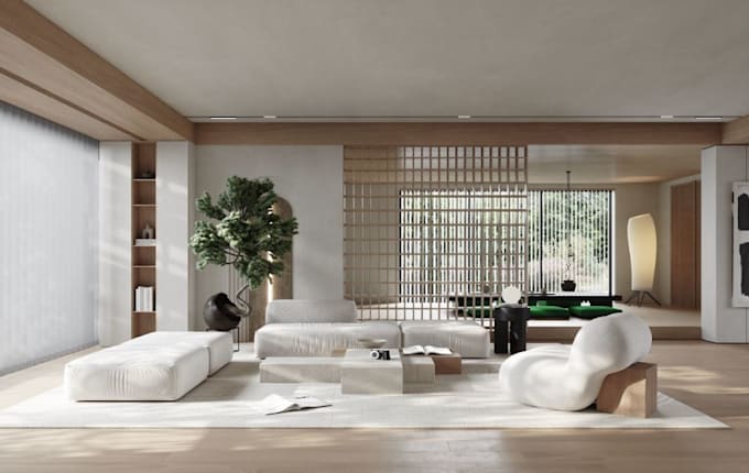 Gig Preview - Render living room, 2d,3d floor plan, minimalist interior color, modern element