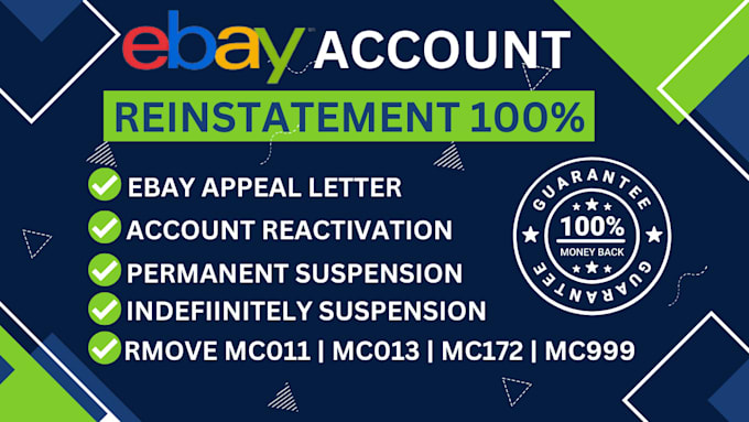 Gig Preview - Reinstate ebay permanent suspended account restriction mc011 mc113 mc172 mc999