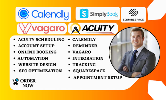 Gig Preview - Setup calendly acuity scheduling vagaro simplybookme squarespace appointment