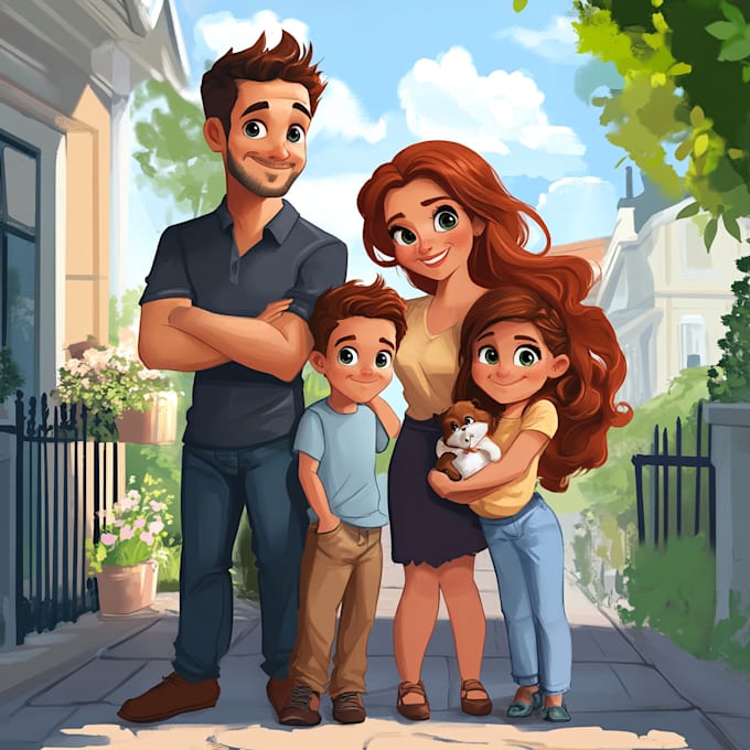 Gig Preview - Create couple or family portrait in my disney cartoon style