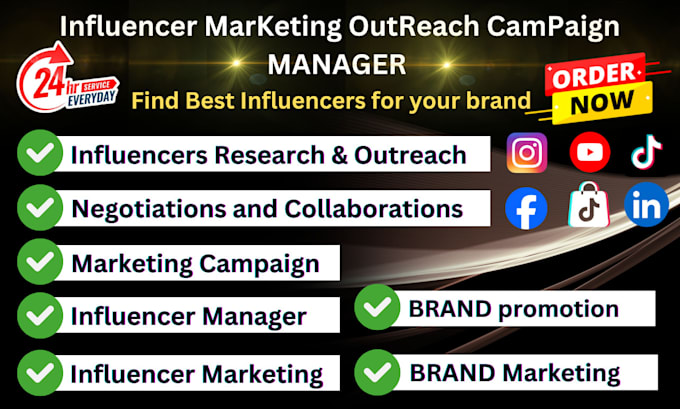 Gig Preview - Manage influencer marketing campaign, brand promotion outreach and collaboration