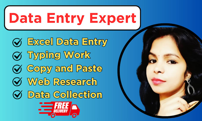 Gig Preview - Do data entry typing work job, copy paste, web research, excel data entry