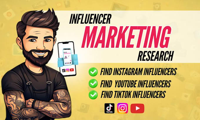 Gig Preview - Find best instagram, youtube, tiktok influencers list for influencer marketing