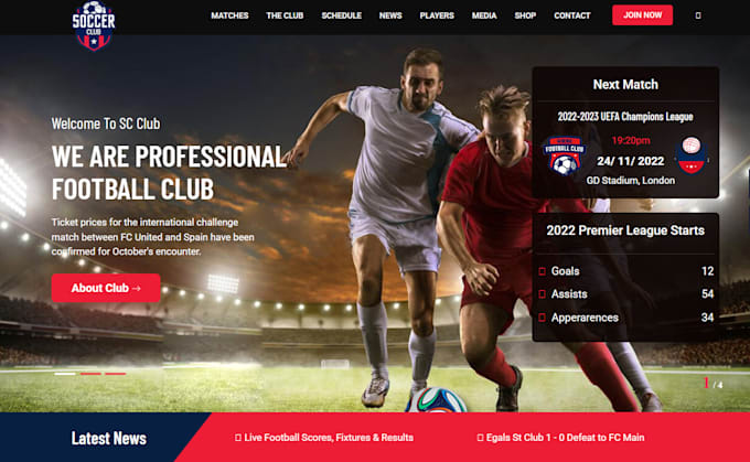 Gig Preview - Create soccer academy website, football academy website, football website