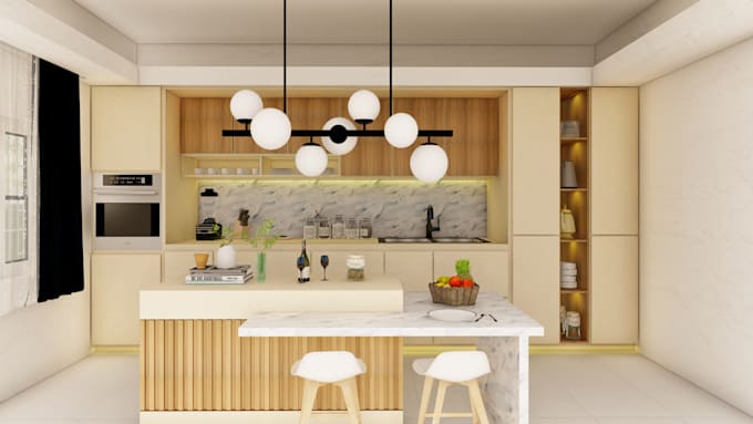 Gig Preview - Do kitchen interior design with realistic 3d rendering and walkthrough animation