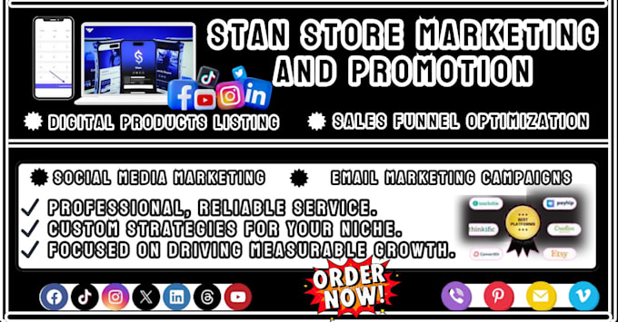 Gig Preview - Do stan store marketing, payhip, systeme io salesfunnel and stanstore setup