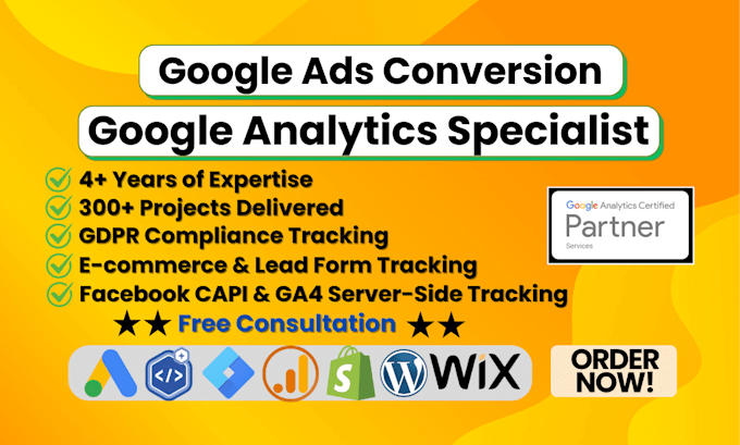 Gig Preview - Setup google analytics 4, tag manager, ads conversion tracking, consent mode v2