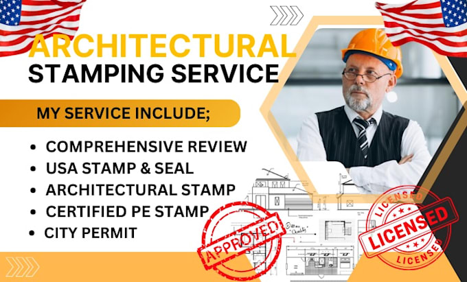 Gig Preview - Stamp sign USA architectural plan mep blueprint siteplan floor plan city permit