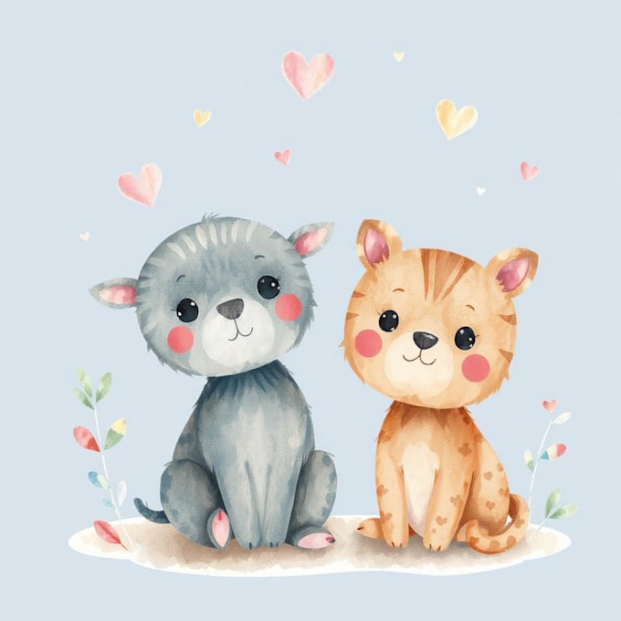 Gig Preview - Do cute animal illustration watercolor style