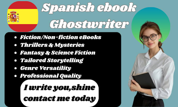 Gig Preview - Be your spanish book or ebook ghostwriter for fiction nonfiction or story