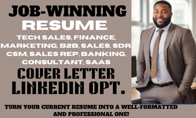 Gig Preview - Write ats sales, accounting, marketing, banking, saas, tech sales resume writing