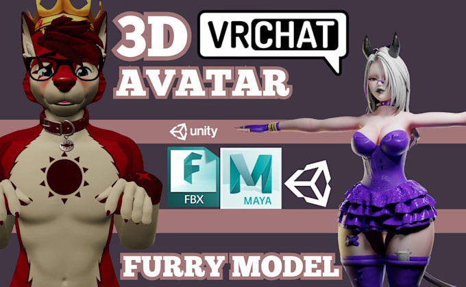 Gig Preview - Do 3d furry VR chart avatar, custom vrchart avatar, 3d vtuber model, 3d anime