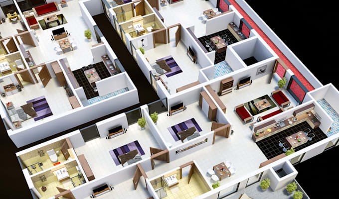 Gig Preview - 3d floor plans and exterior for residential building, commercial,3d rendering