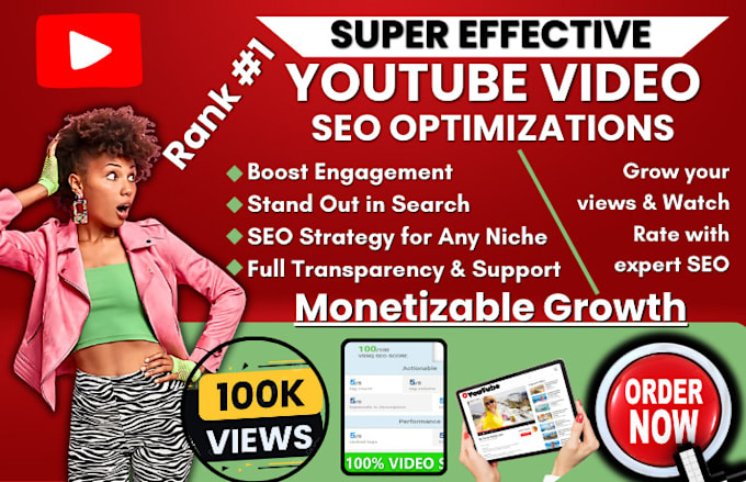 Gig Preview - Do youtube video SEO optimization, keywords ranking, channel manager for growth