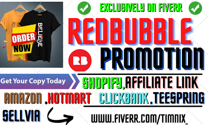 Gig Preview - Promote redbubble store clickbank affiliate amazon link etsy shopify marketing