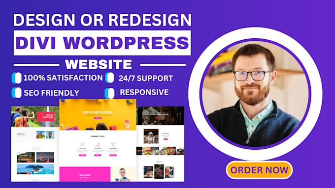 Gig Preview - Design a responsive wordpress website with divi theme or  divi customization