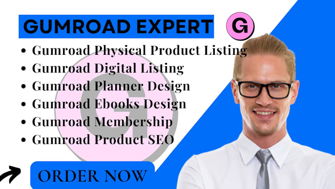 Gig Preview - Gumroad, gumroad listing gumroad digital product gumroad seo