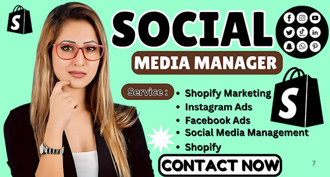 Gig Preview - Social media manager shopify facebook instagram ads manager shopify marketing