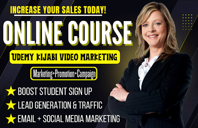 Gig Preview - Advertise thinkific kajabi online course promotion, udemy course promotion sales