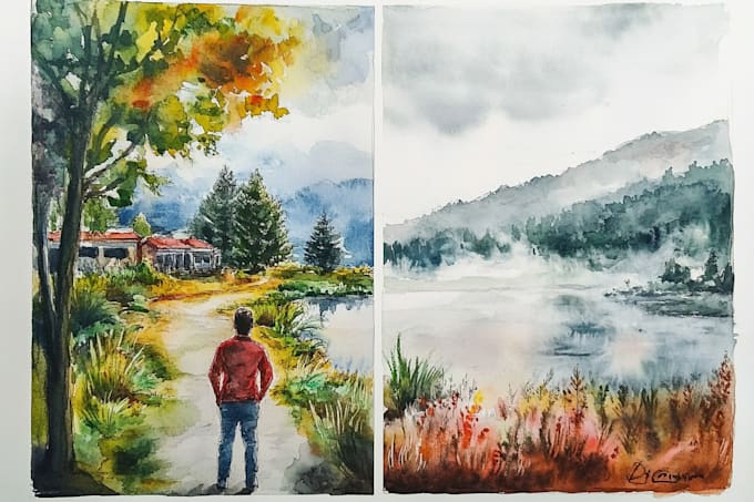 Gig Preview - Paint realistic landscape watercolor painting illustration