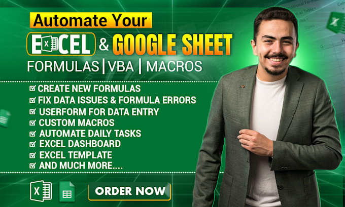 Gig Preview - Automate excel and google sheets with formulas, macros, vba, and dashboard