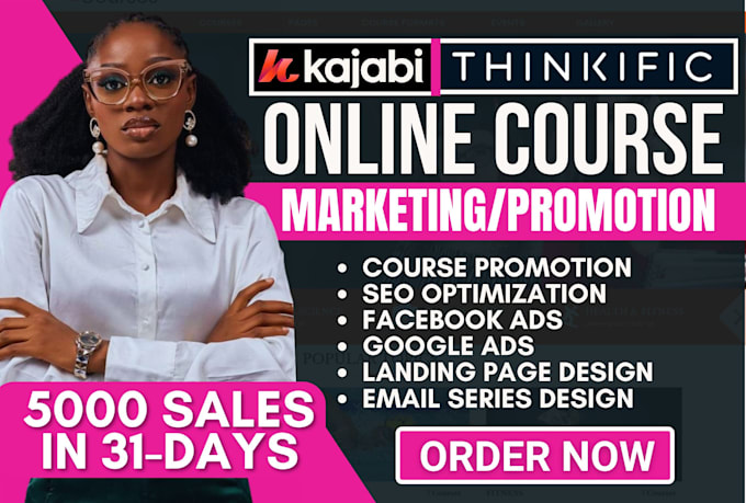 Gig Preview - Thinkifc online course promotion, thinkific kajabi course marketing sales funnel