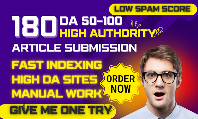 Gig Preview - Provide 180 high authority article submission backlinks for SEO ranking