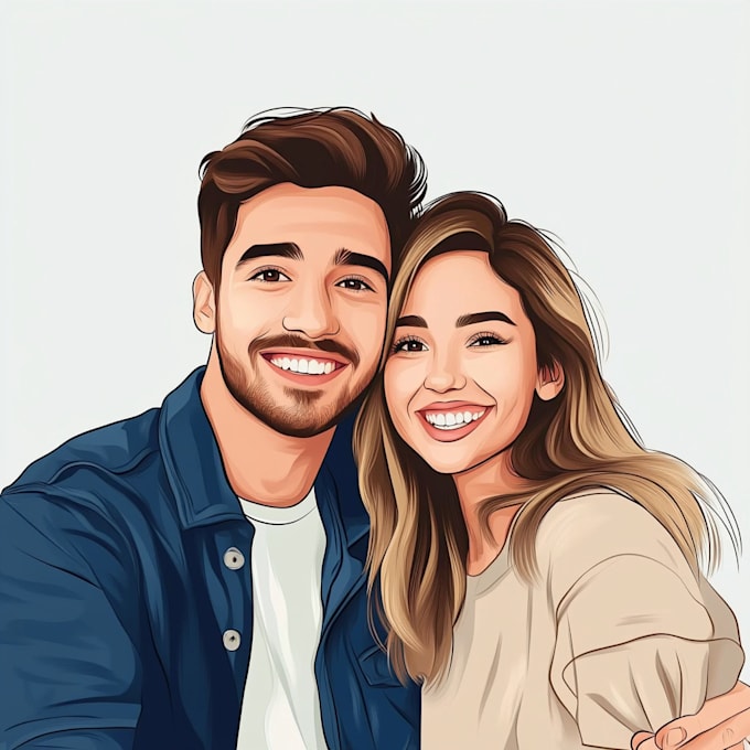 Gig Preview - Draw couple, family or group to vector cartoon portrait