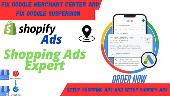 Gig Preview - Fix google merchant center gmc suspension setup shopping ads shopify ads