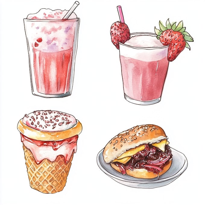 Bestseller - draw food and drink watercolor illustration