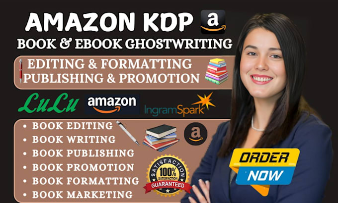 Gig Preview - Do amazon KDP book publishing ebook ghostwriter book editing book formatting