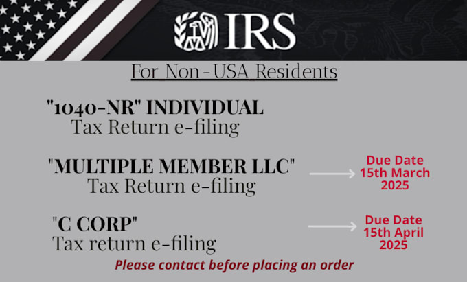 Gig Preview - Prepare and e file USA tax returns for 1120, 1065, 1040nr