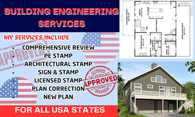 Gig Preview - Do stamp, review and seal architectural drawings in USA for city permit