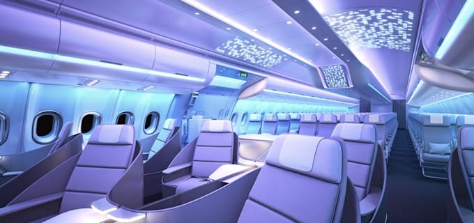 Gig Preview - Classic interior aircraft render, furniture chair, airplane, 3d flight simulator