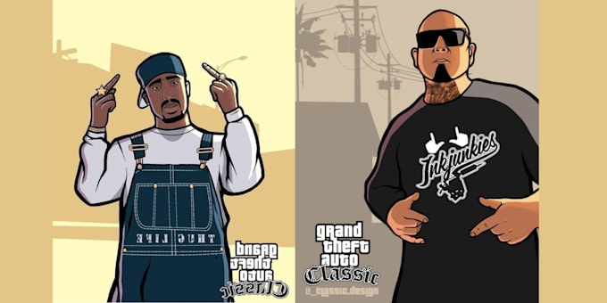 Gig Preview - Draw your photo in gta style cartoon portrait game character vector art gta v