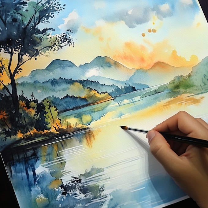 Gig Preview - Draw watercolor landscape scenery hand drawing illustration