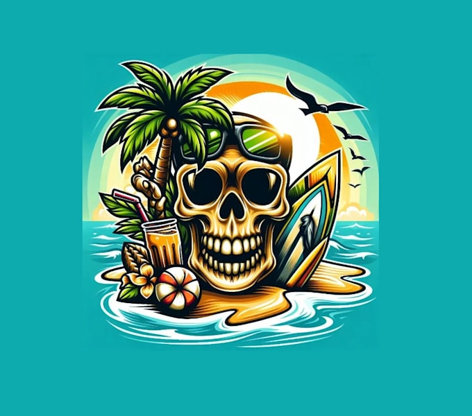 Gig Preview - Design beach, surfer skull, head, mascot logo with unlimited revision