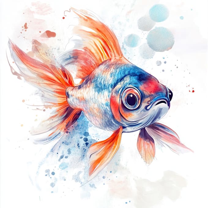 Gig Preview - Draw fish characters in digital watercolors