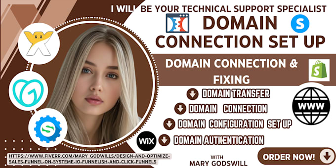 Gig Preview - Connect godaddy, or shopify domain or subdomain, fix dns, and systeme io