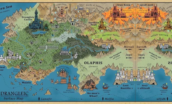 Gig Preview - Illustrate fantasy world map,vector map,rpg novel story dnd campaign,cartography