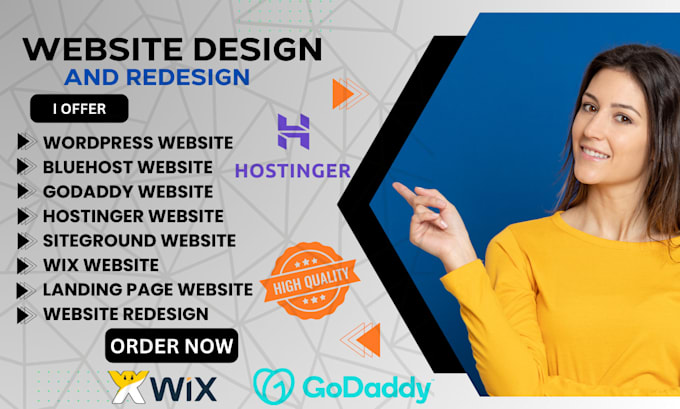 Gig Preview - Do bluehost godaddy hostinger website design and redesign siteground bluehost